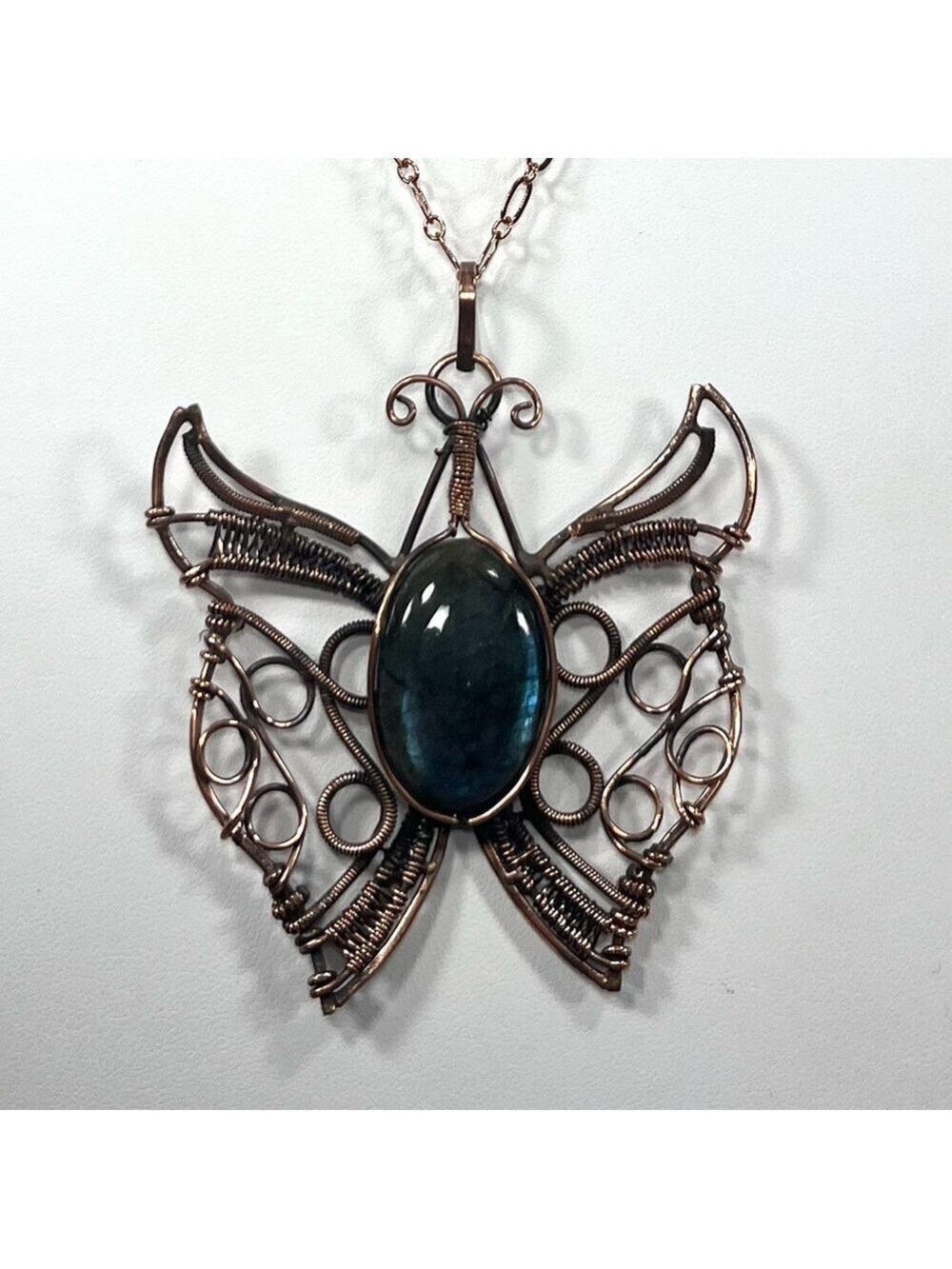 Copper Labradorite Vintage Style Gemstone Butterfly Necklace